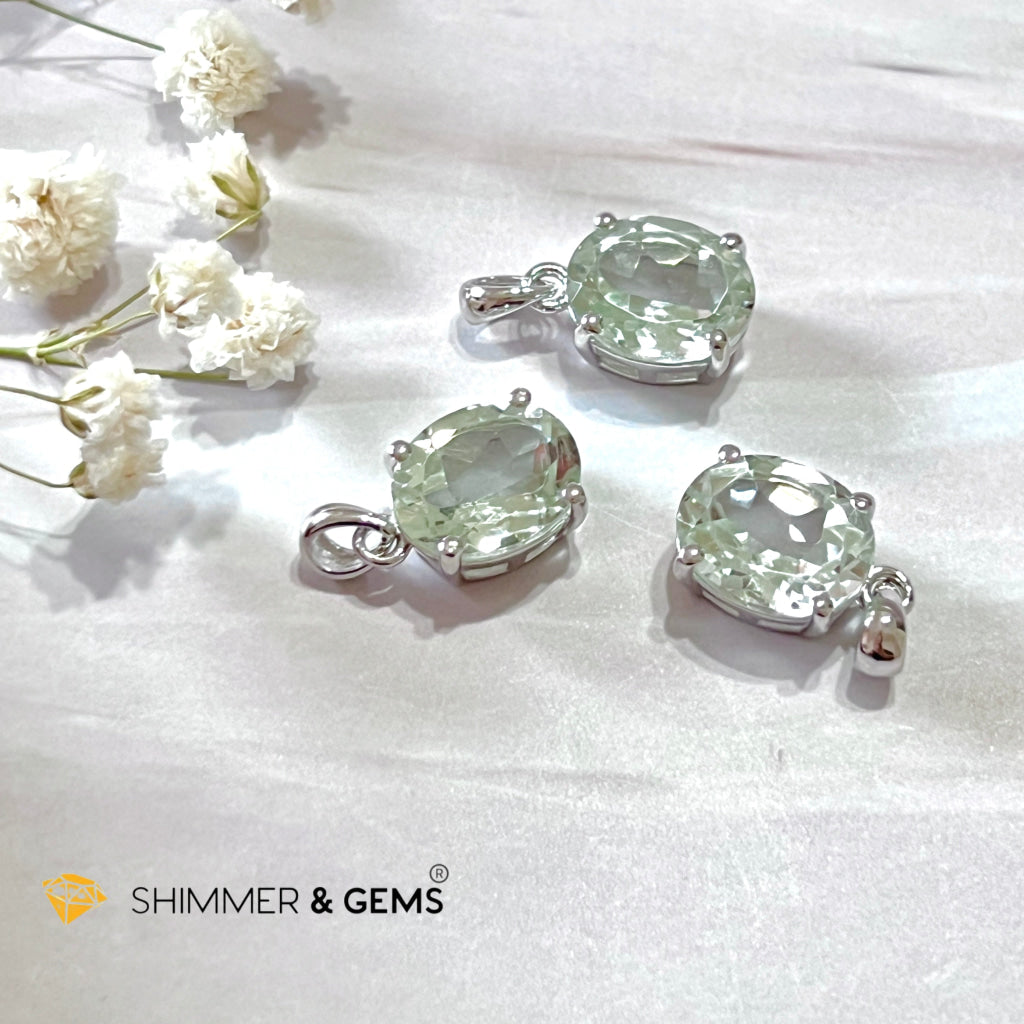 Green Amethyst Oval Facet 925 Silver Pendant (Courage & Healing) 9X11Mm Charms Pendants