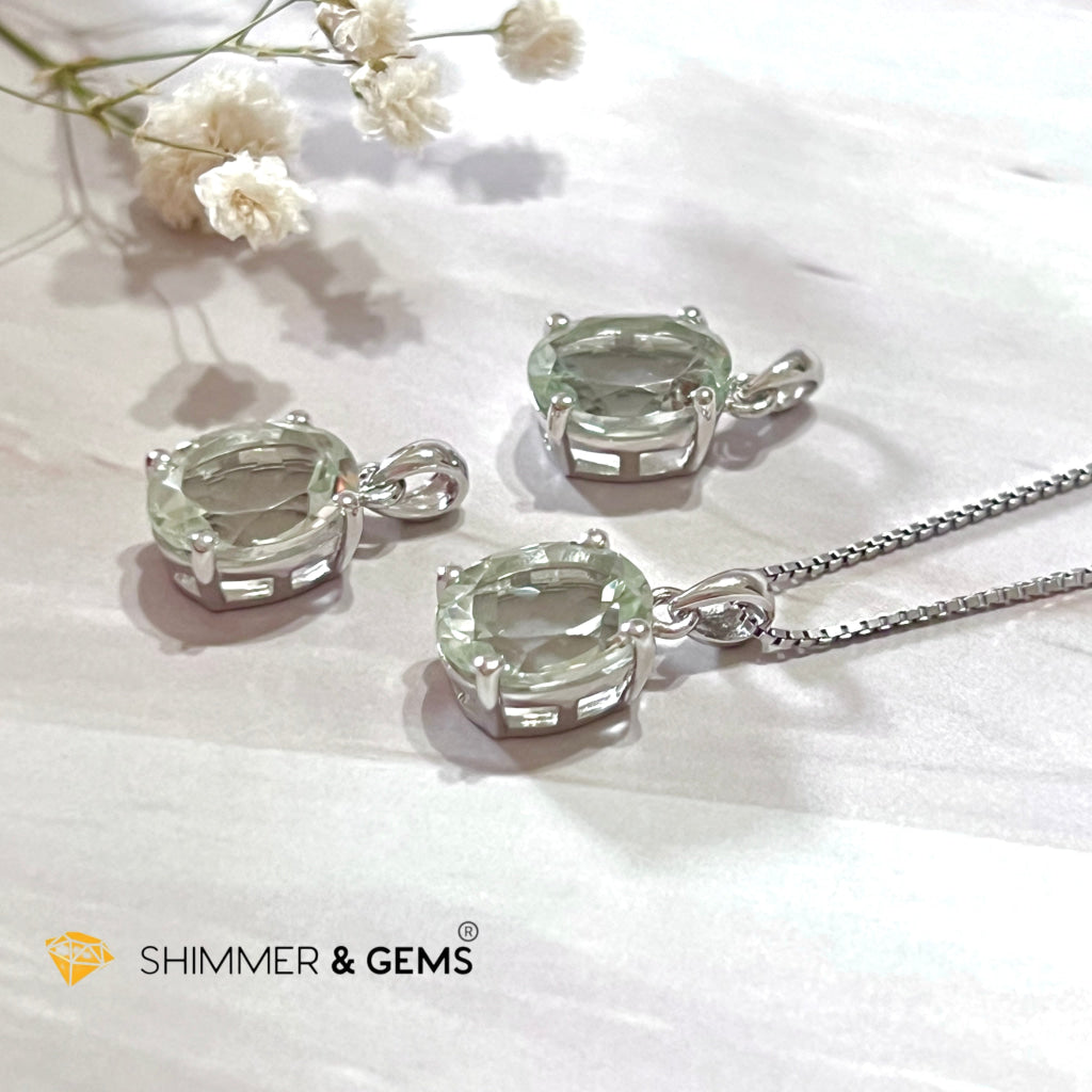 Green Amethyst Oval Facet 925 Silver Pendant (Courage & Healing) 9X11Mm Charms Pendants