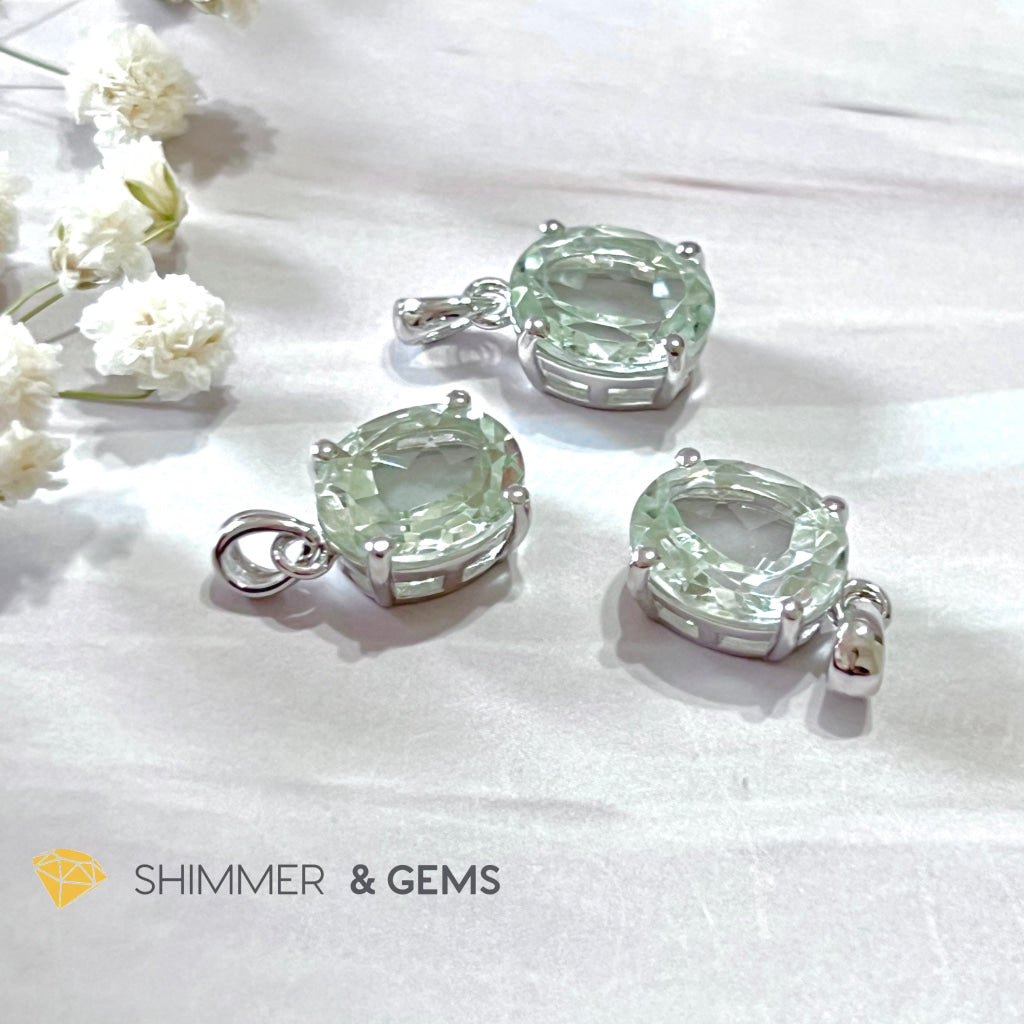 Green Amethyst Oval Facet 925 Silver Pendant (Courage & Healing) 9X11Mm Charms Pendants