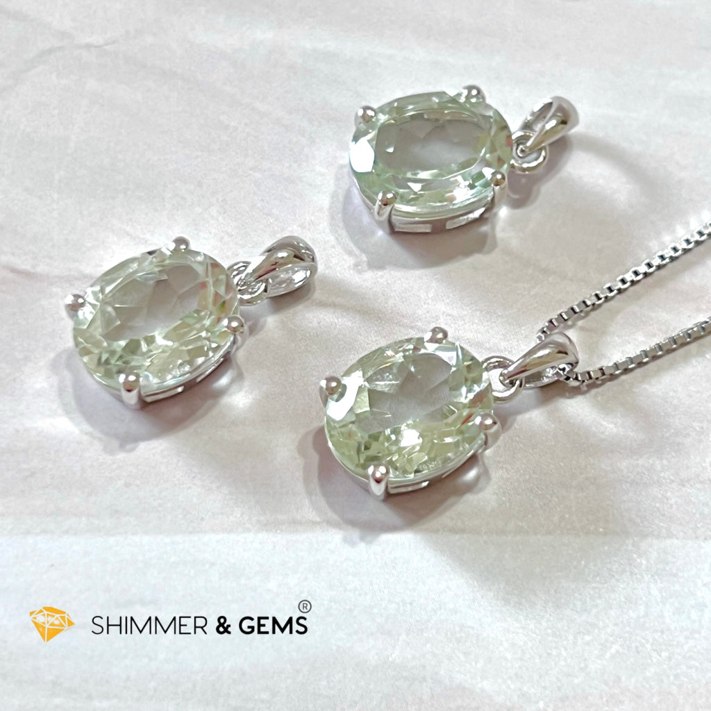 Green Amethyst Oval Facet 925 Silver Pendant (Courage & Healing) 9X11Mm Charms Pendants