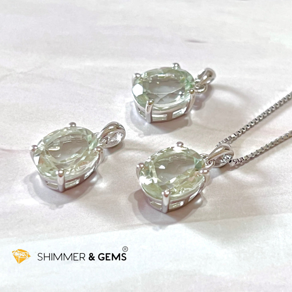 Green Amethyst Oval Facet 925 Silver Pendant (Courage & Healing) 9X11Mm Charms Pendants