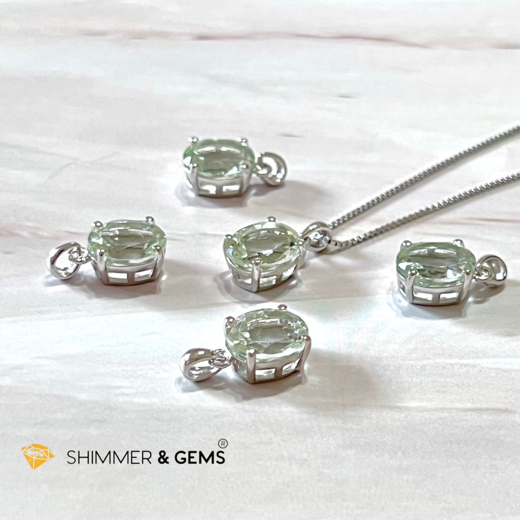 Green Amethyst Oval Facet 925 Silver Pendant (Courage & Healing) 9X11Mm Charms Pendants