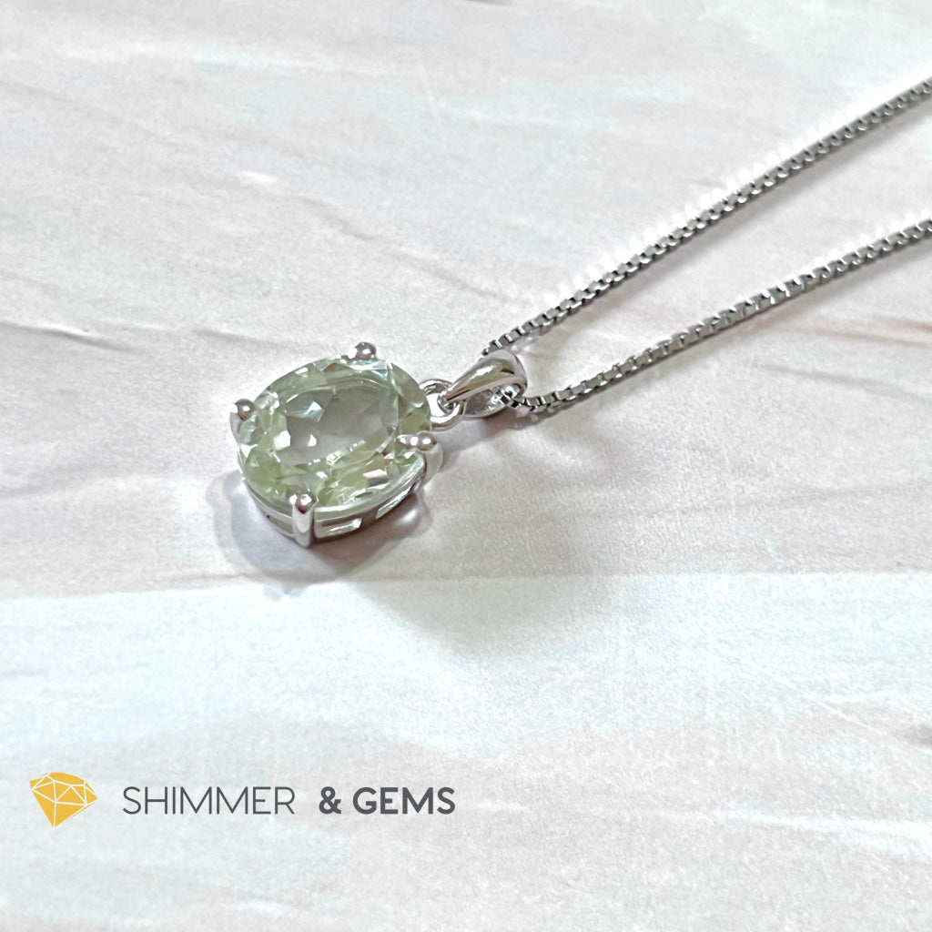 Green Amethyst Oval Facet 925 Silver Pendant (Courage & Healing) 9X11Mm Only Charms Pendants
