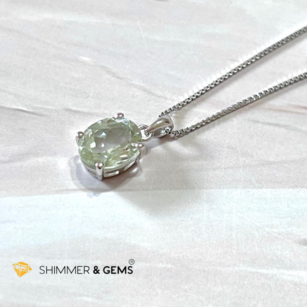 Green Amethyst Oval Facet 925 Silver Pendant (Courage & Healing) 9X11Mm Only Charms Pendants