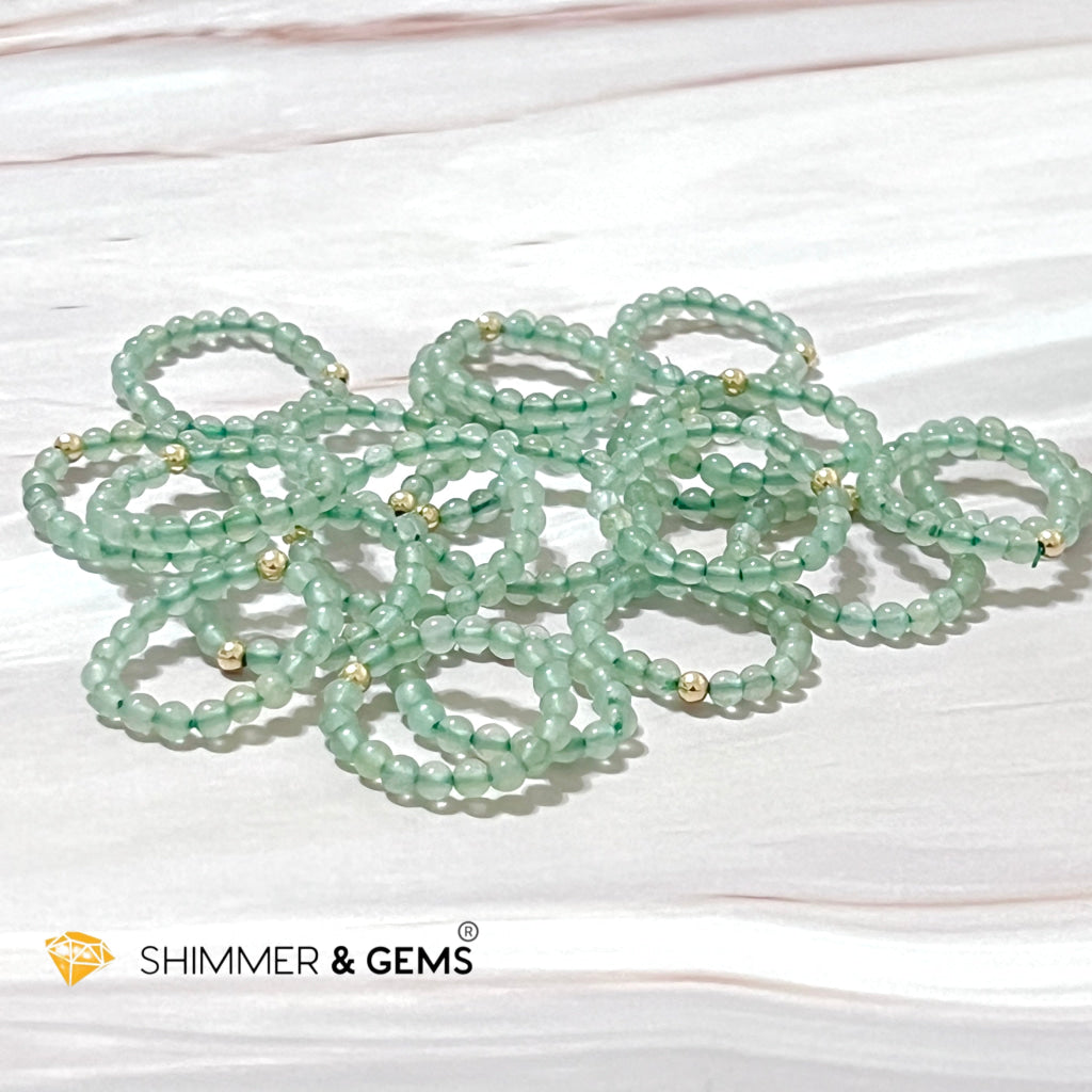 Green Aventurine 3Mm With 14K Gold Filled Beads Ring (Goodluck)