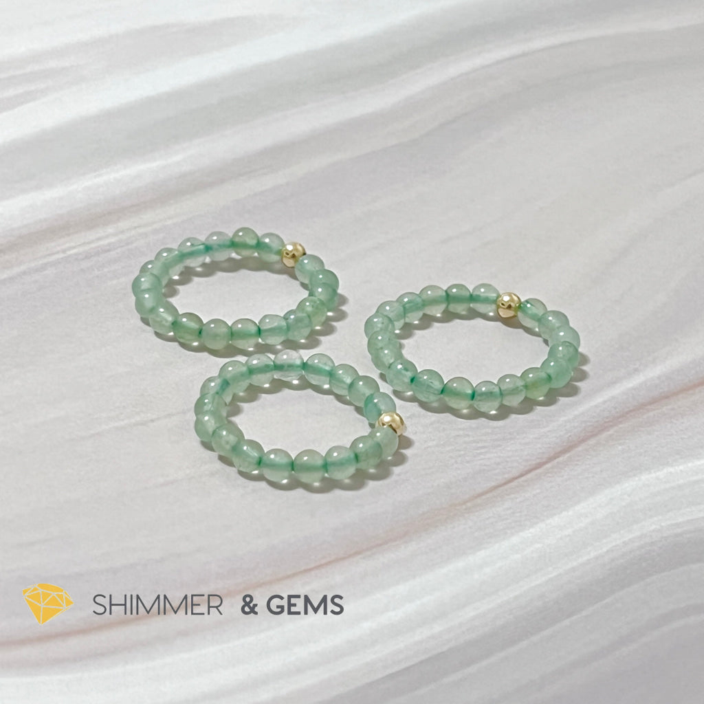 Green Aventurine 3Mm With 14K Gold Filled Beads Ring (Goodluck)
