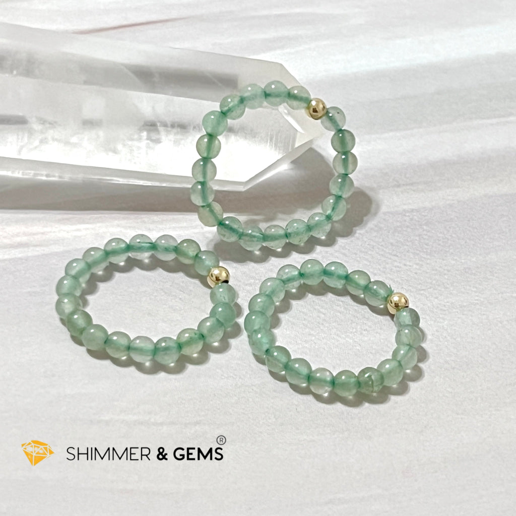 Green Aventurine 3Mm With 14K Gold Filled Beads Ring (Goodluck)