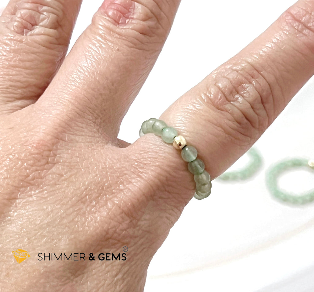Green Aventurine 3Mm With 14K Gold Filled Beads Ring (Goodluck)