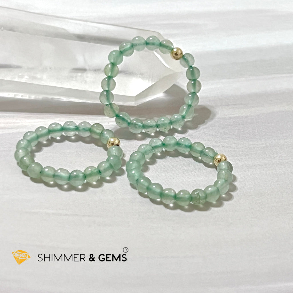 Green Aventurine 3Mm With 14K Gold Filled Beads Ring (Goodluck)