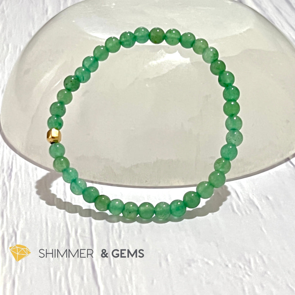 Green Aventurine 4Mm Bracelet With 14K Gold Filled Bead (Good Luck)