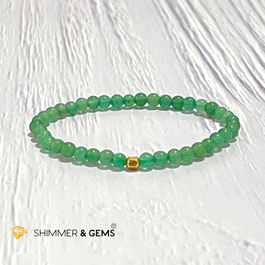 Green Aventurine 4Mm Bracelet With 14K Gold Filled Bead (Good Luck) 5.5