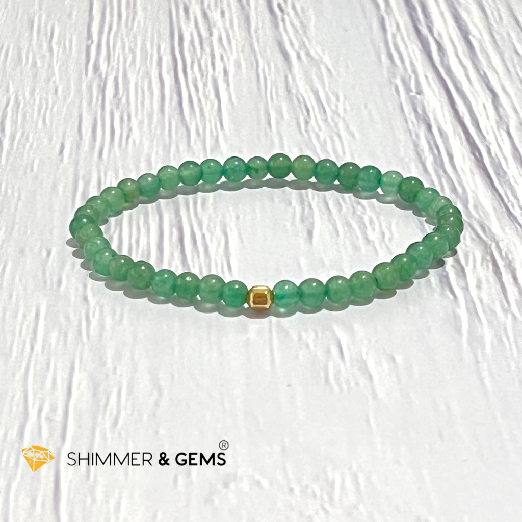 Green Aventurine 4Mm Bracelet With 14K Gold Filled Bead (Good Luck)