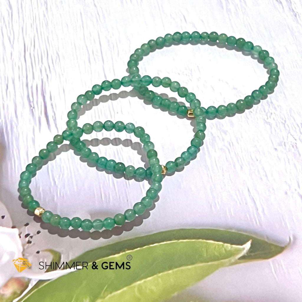 Green Aventurine 4Mm Bracelet With 14K Gold Filled Bead (Good Luck)