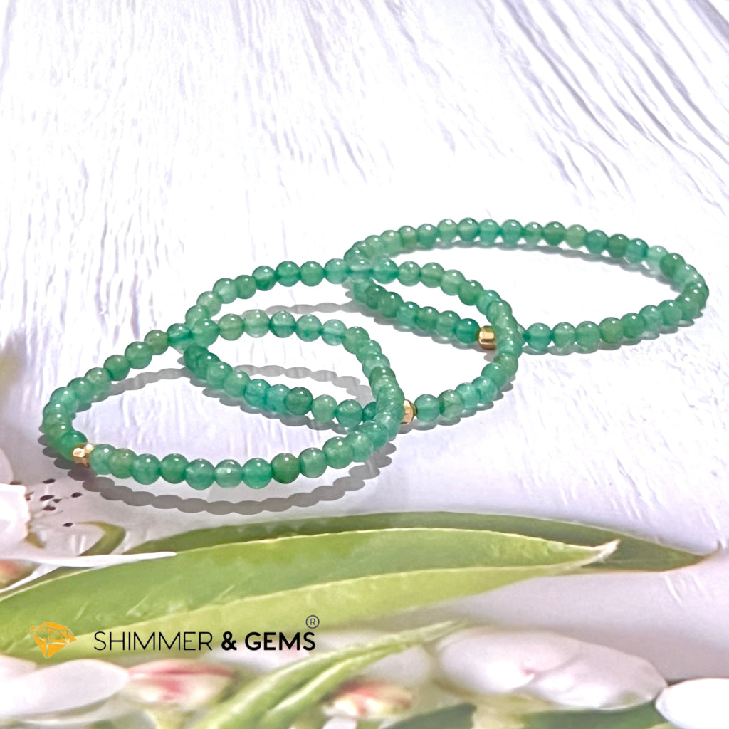 Green Aventurine 4Mm Bracelet With 14K Gold Filled Bead (Good Luck)