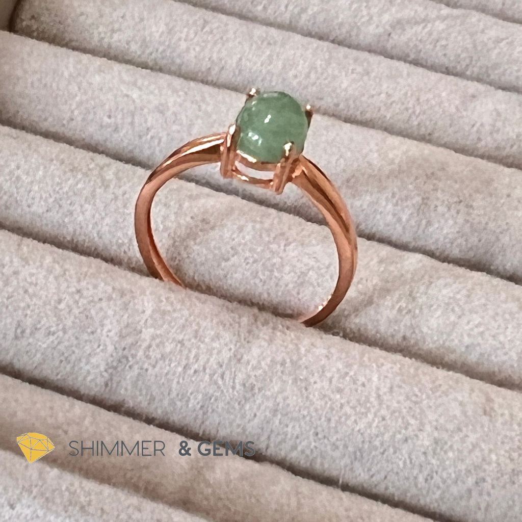 Green Aventurine 925 Silver Ring (Rose Gold) Adjustable Rings