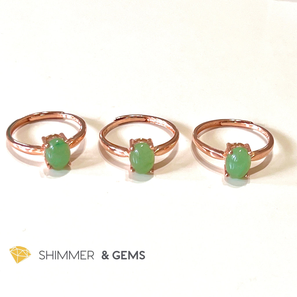 Green Aventurine 925 Silver Ring (Rose Gold) Adjustable Rings