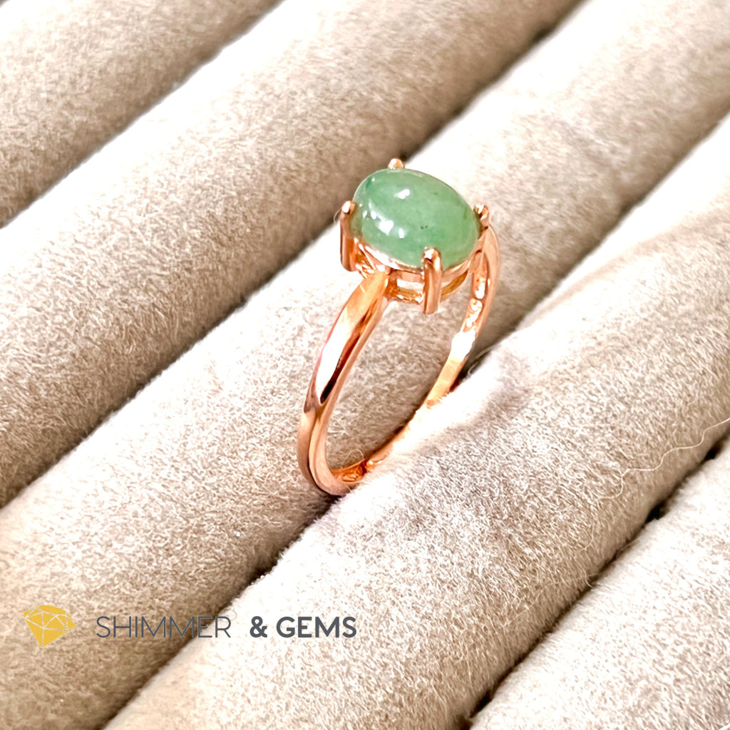 Green Aventurine 925 Silver Ring (Rose Gold) Adjustable Size Rings