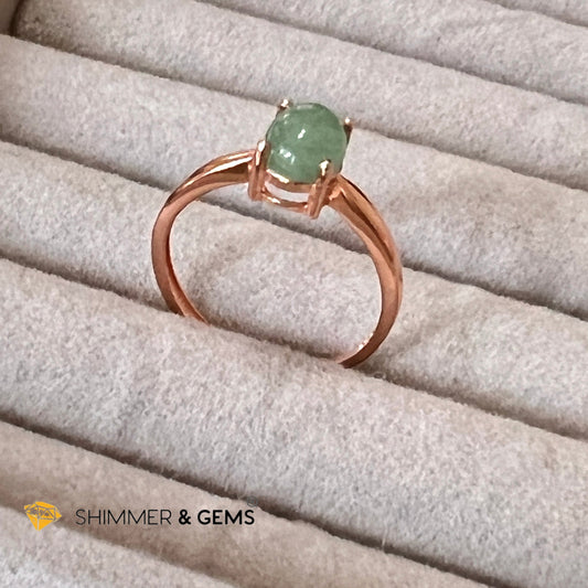 Green Aventurine 925 Silver Ring (Rose Gold) Adjustable Rings