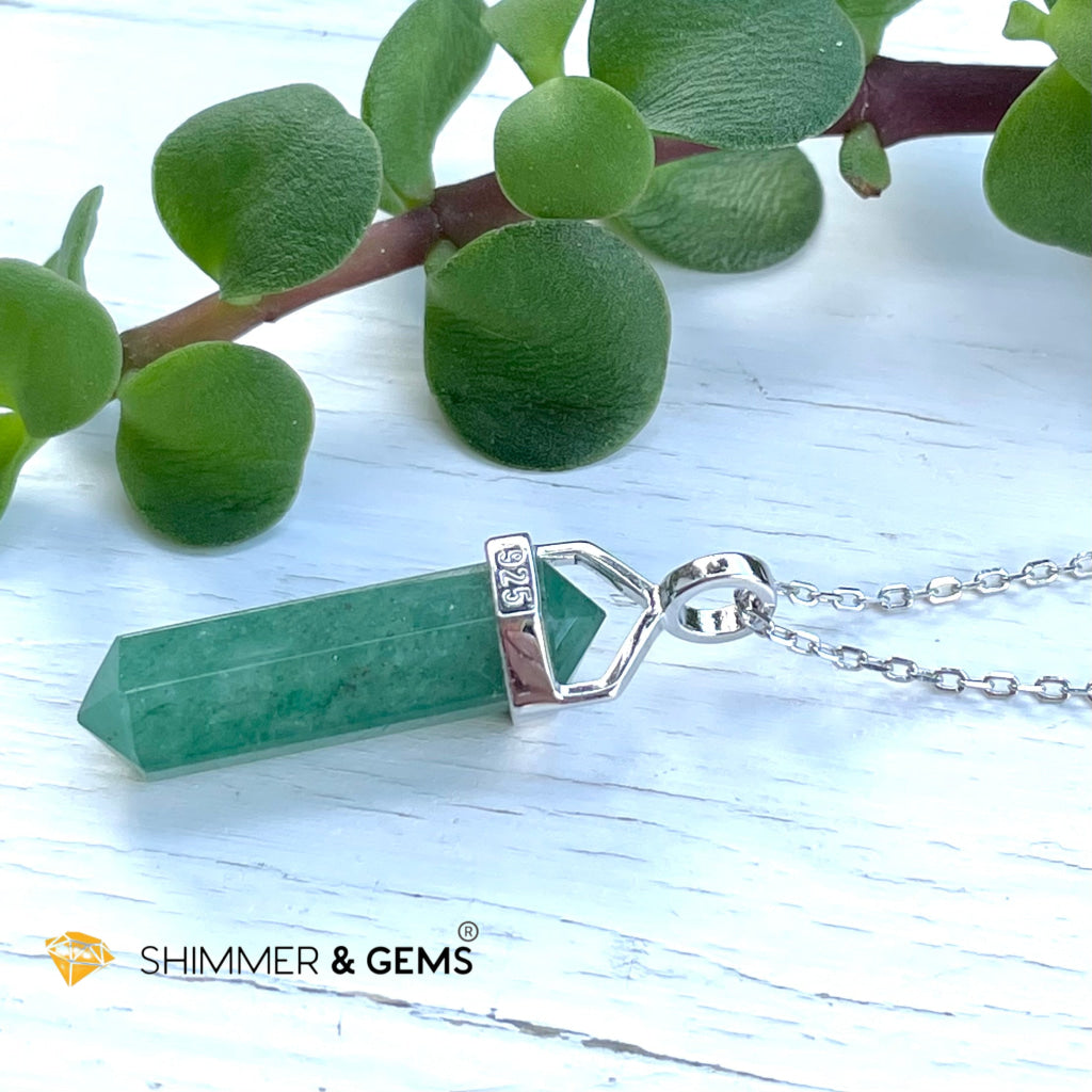 Green Aventurine Double Pointer Pendant 925 Silver (For Luck) Charms & Pendants