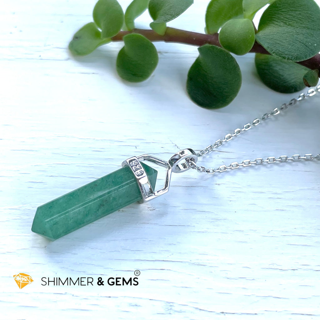 Green Aventurine Double Pointer Pendant 925 Silver (For Luck) Charms & Pendants