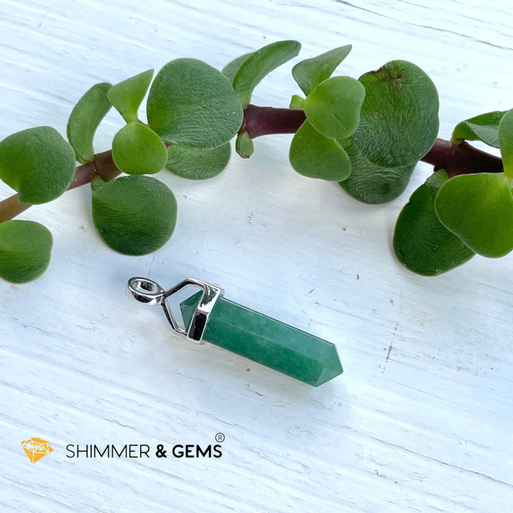Green Aventurine Double Pointer Pendant 925 Silver (For Luck) Charms & Pendants
