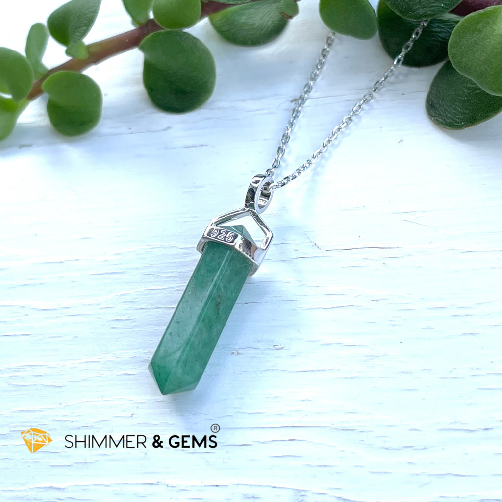 Green Aventurine Double Pointer Pendant 925 Silver (For Luck) Charms & Pendants