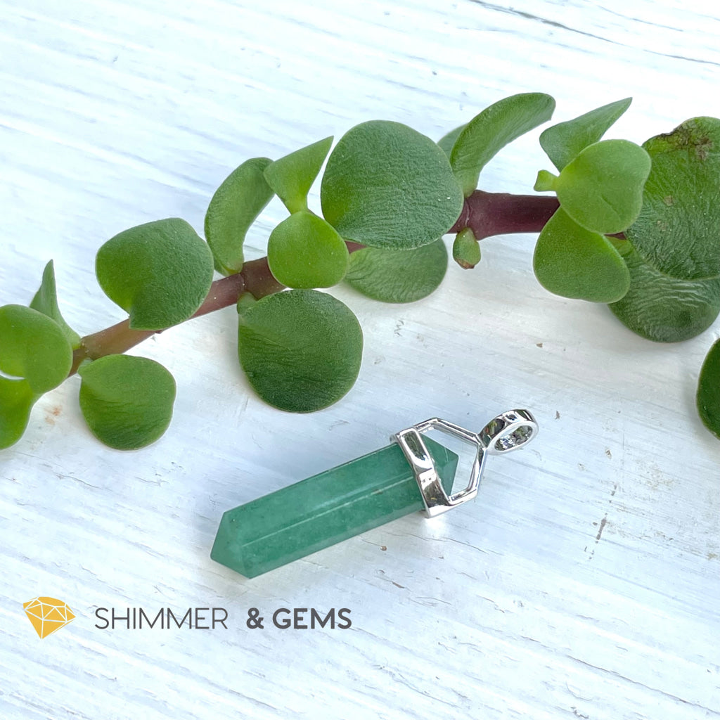 Green Aventurine Double Pointer Pendant 925 Silver (For Luck) 22Mm Only Charms & Pendants
