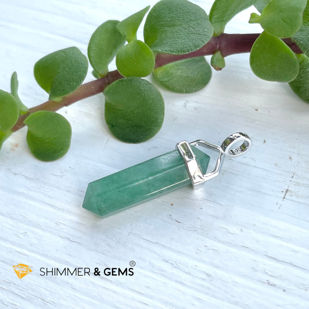 Green Aventurine Double Pointer Pendant 925 Silver (For Luck) Charms & Pendants