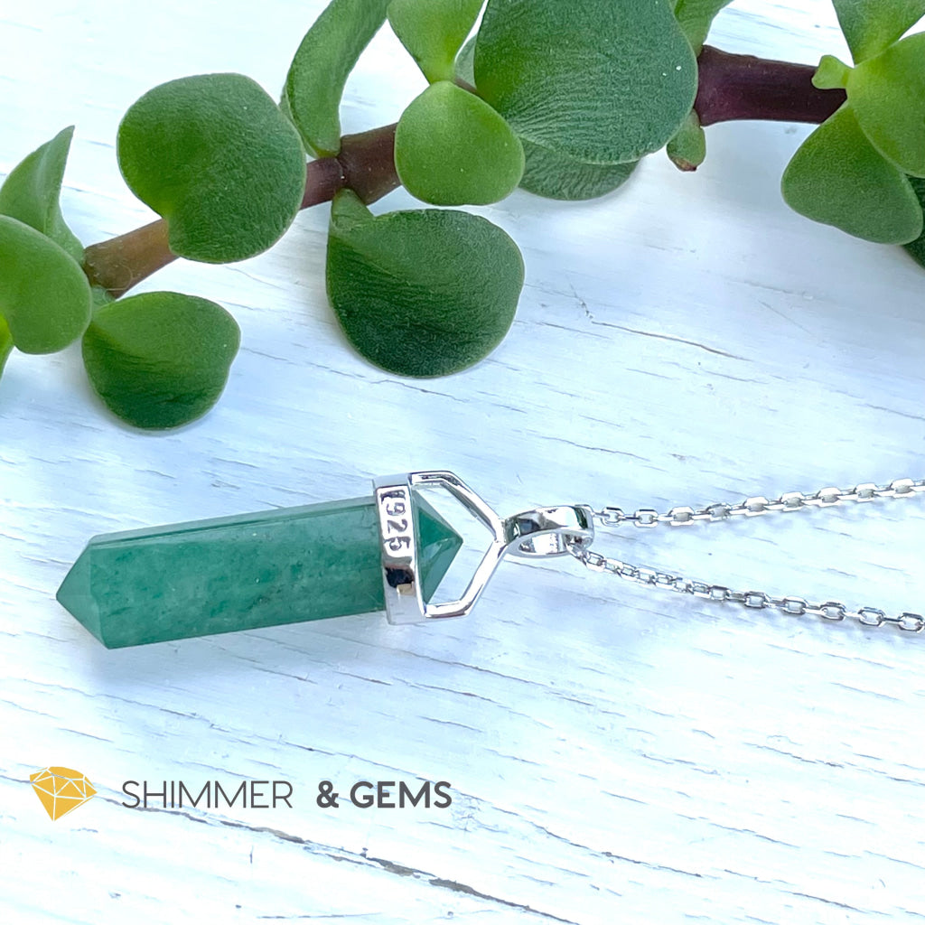 Green Aventurine Double Pointer Pendant 925 Silver (For Luck) Charms & Pendants