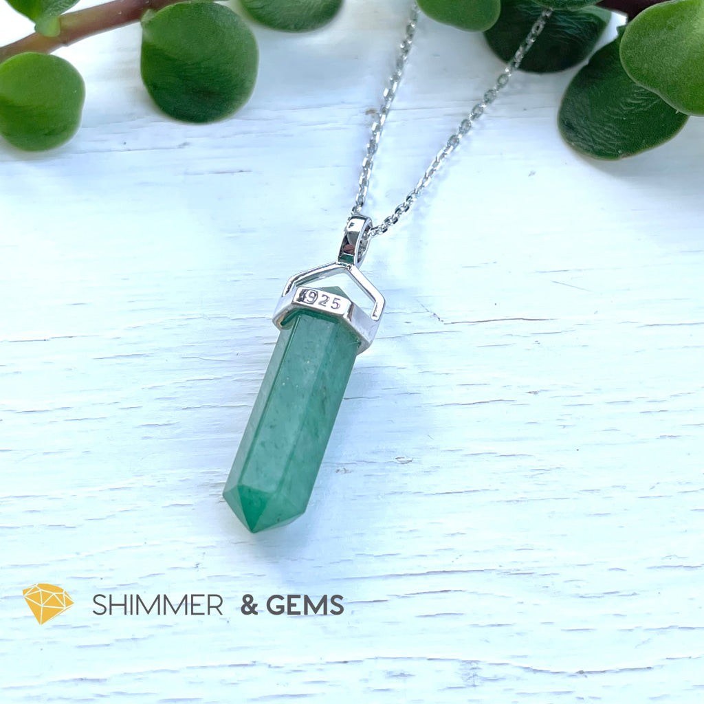 Green Aventurine Double Pointer Pendant 925 Silver (For Luck) Charms & Pendants