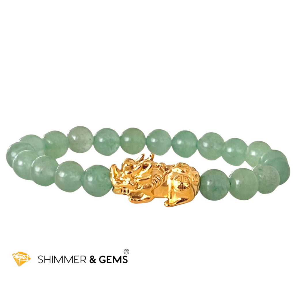 Green Aventurine Stainless Steel Pixiu Bracelet (8Mm) 5.5 Bracelets