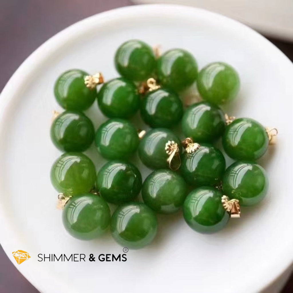 Green Jade Ball 18K Gold Pendant 10Mm Only Charms & Pendants