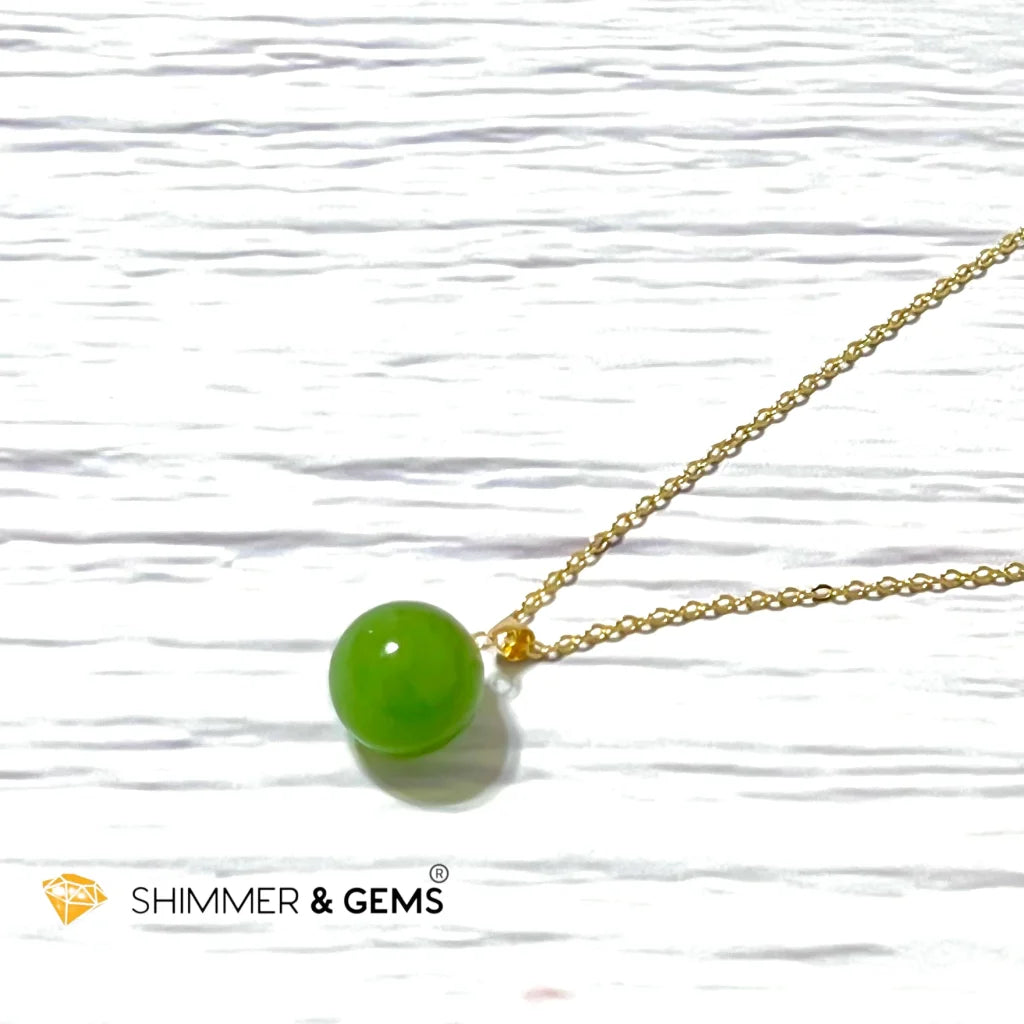 Green  Jade Ball 18k Gold Pendant