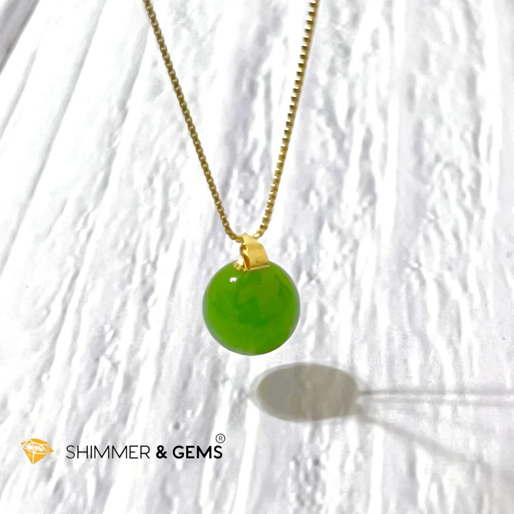 Green  Jade Ball 18k Gold Pendant