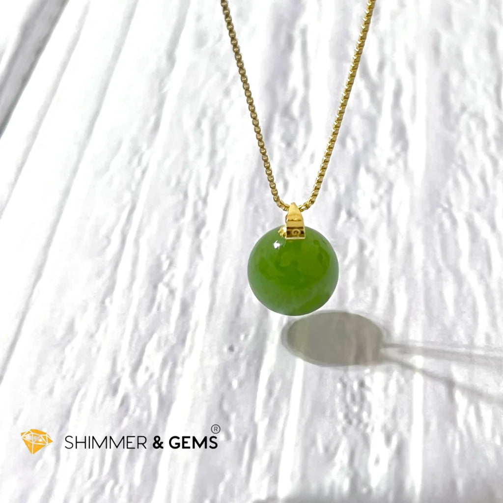 Green  Jade Ball 18k Gold Pendant