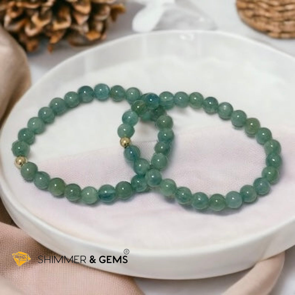 Green Kyanite 6mm Bracelet with 14k Gold Filled AAA Grade (Extremely Rare, Natural) Premium, Encoded & Activated