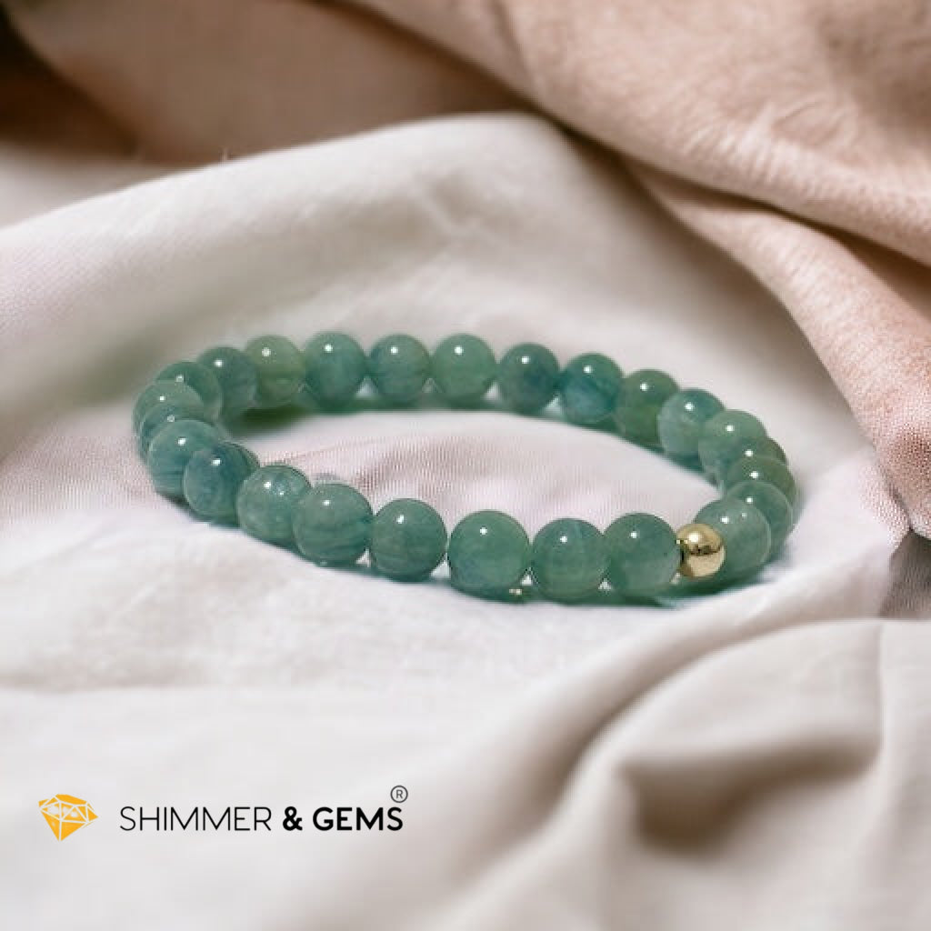 Green Kyanite 6mm Bracelet with 14k Gold Filled AAA Grade (Extremely Rare, Natural) Premium, Encoded & Activated