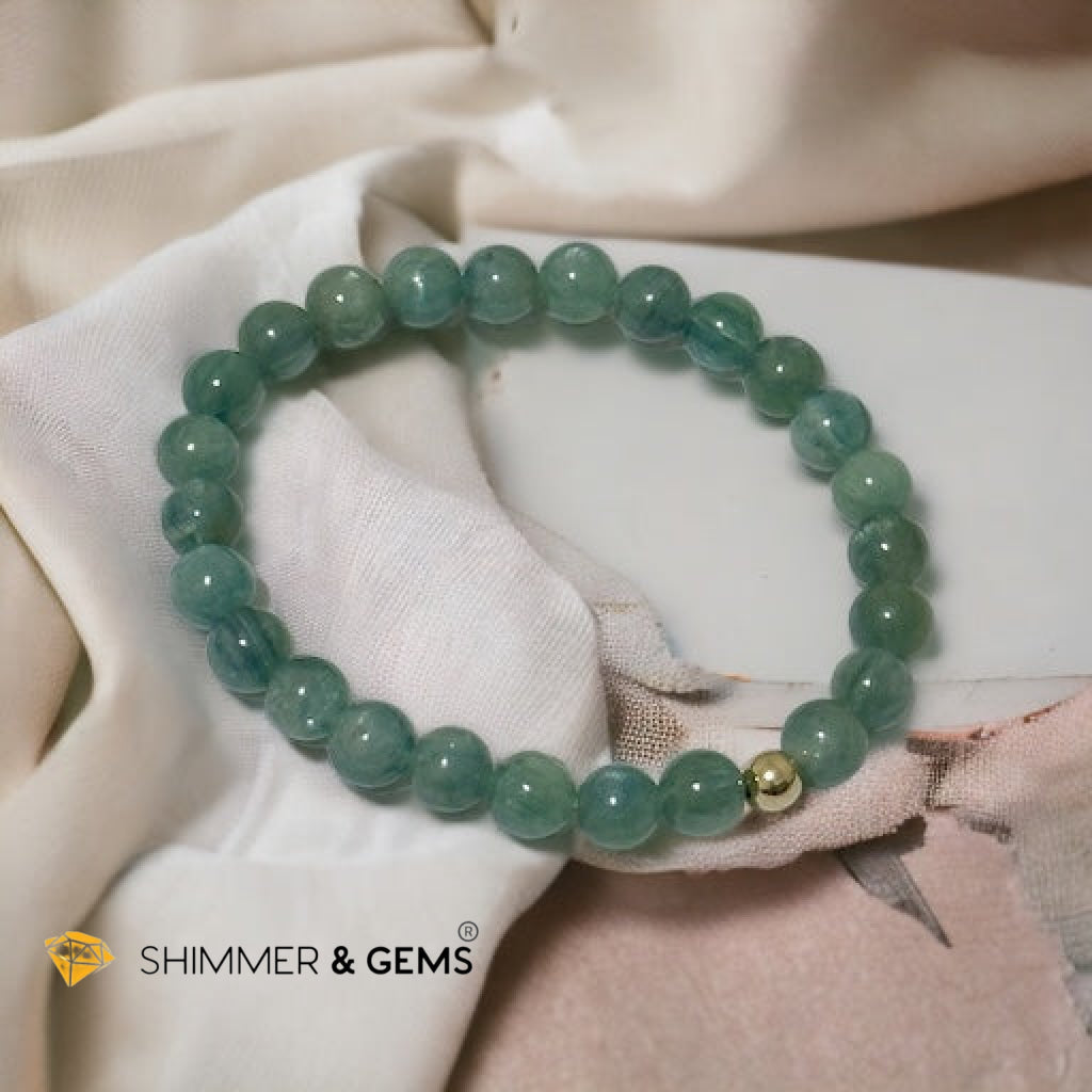 Green Kyanite 6mm Bracelet with 14k Gold Filled AAA Grade (Extremely Rare, Natural) Premium, Encoded & Activated