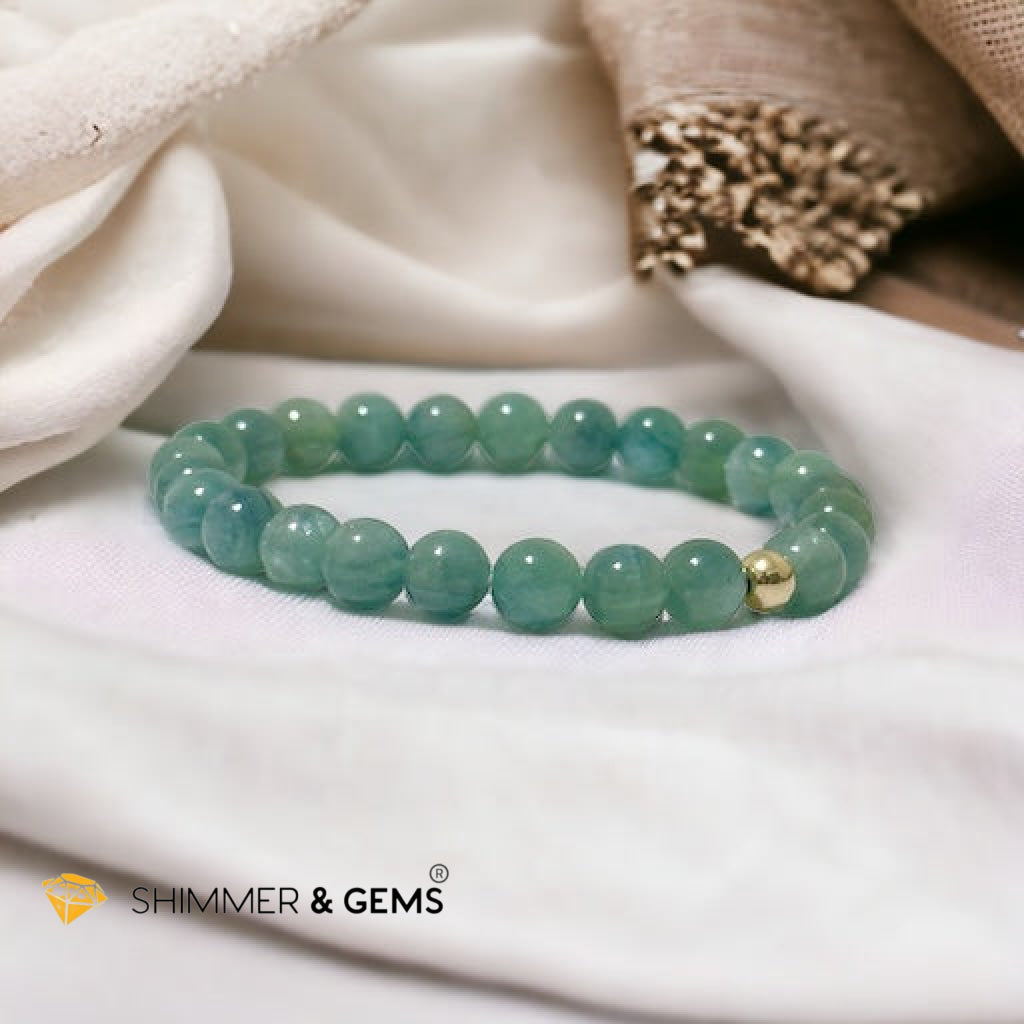 Green Kyanite 6mm Bracelet with 14k Gold Filled AAA Grade (Extremely Rare, Natural) Premium, Encoded & Activated