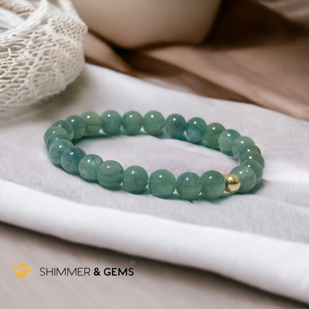 Green Kyanite 6mm Bracelet with 14k Gold Filled AAA Grade (Extremely Rare, Natural) Premium, Encoded & Activated