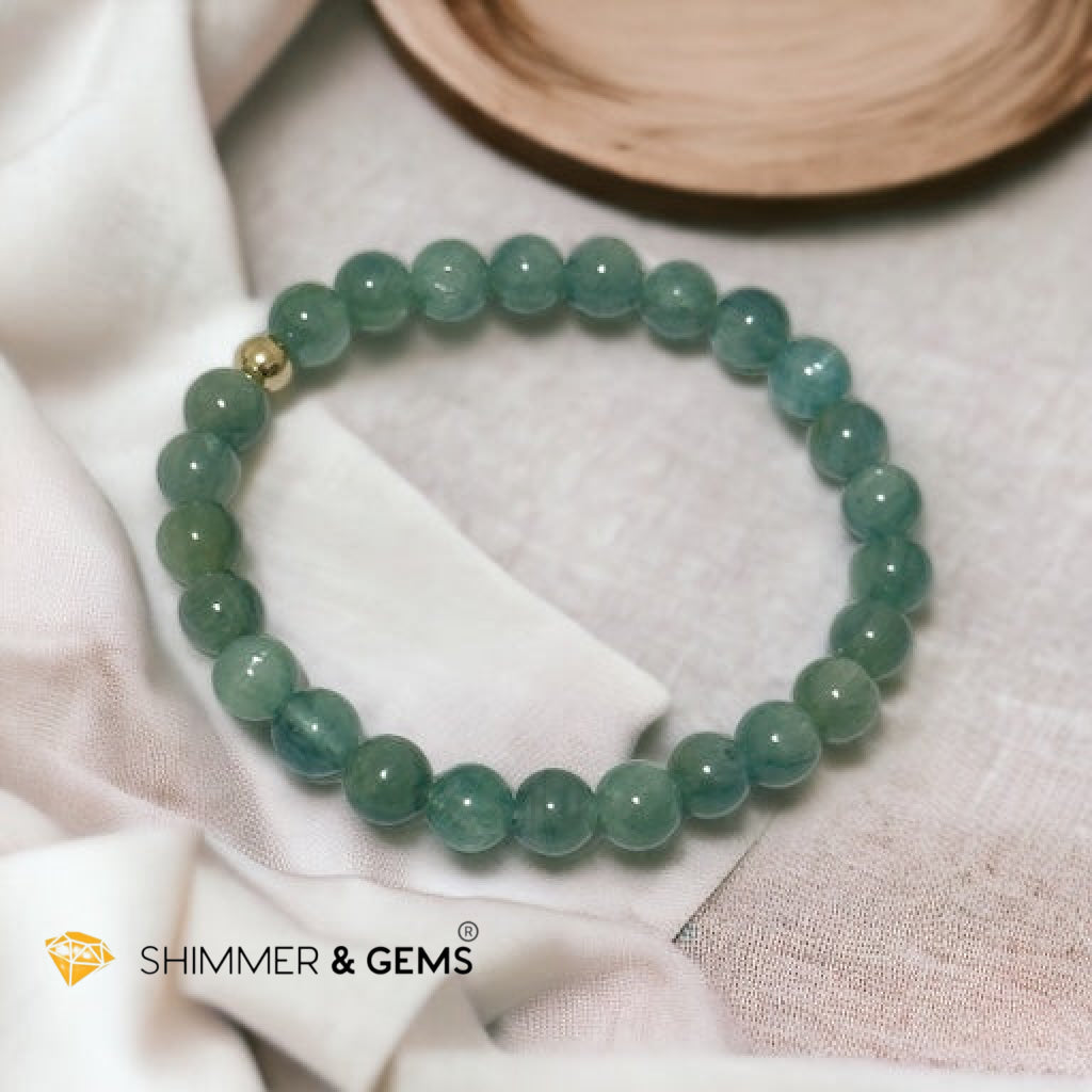 Green Kyanite 6mm Bracelet with 14k Gold Filled AAA Grade (Extremely Rare, Natural) Premium, Encoded & Activated