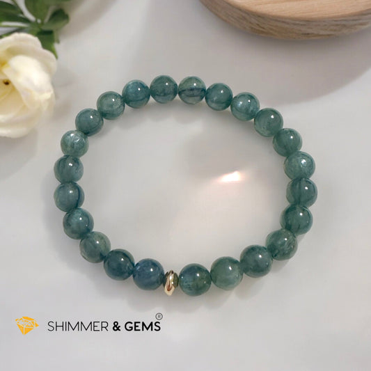 Green Kyanite 9mm Bracelet with 14k gold filled (AAA) Brazil, Premium, Encoded & Activated