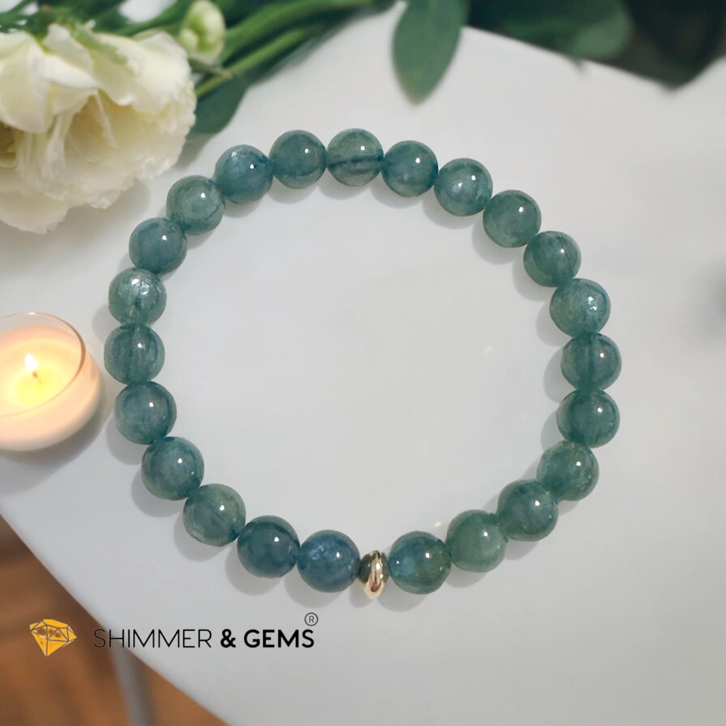 Green Kyanite 9mm Bracelet with 14k gold filled (AAA) Brazil, Premium, Encoded & Activated