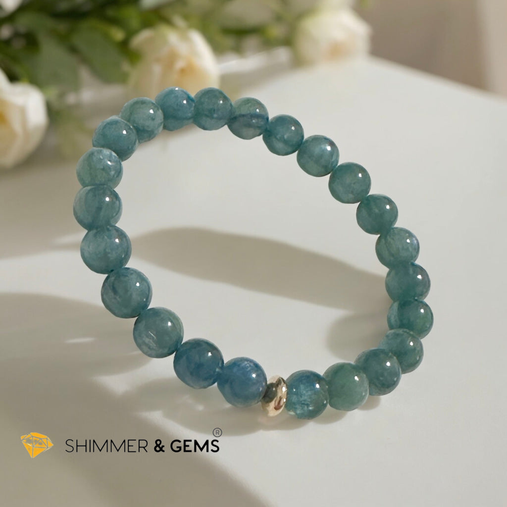 Green Kyanite 9mm Bracelet with 14k gold filled (AAA) Brazil, Premium, Encoded & Activated