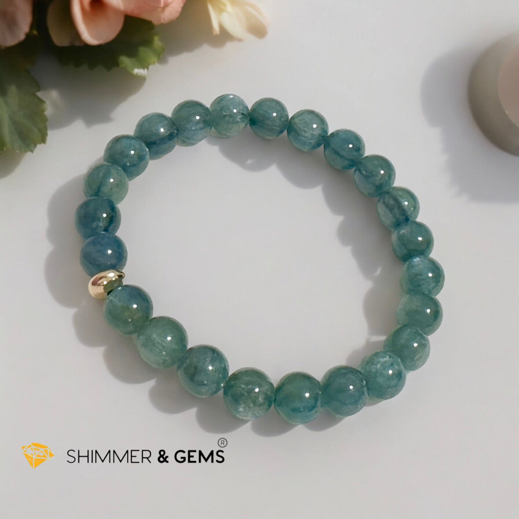 Green Kyanite 9mm Bracelet with 14k gold filled (AAA) Brazil, Premium, Encoded & Activated