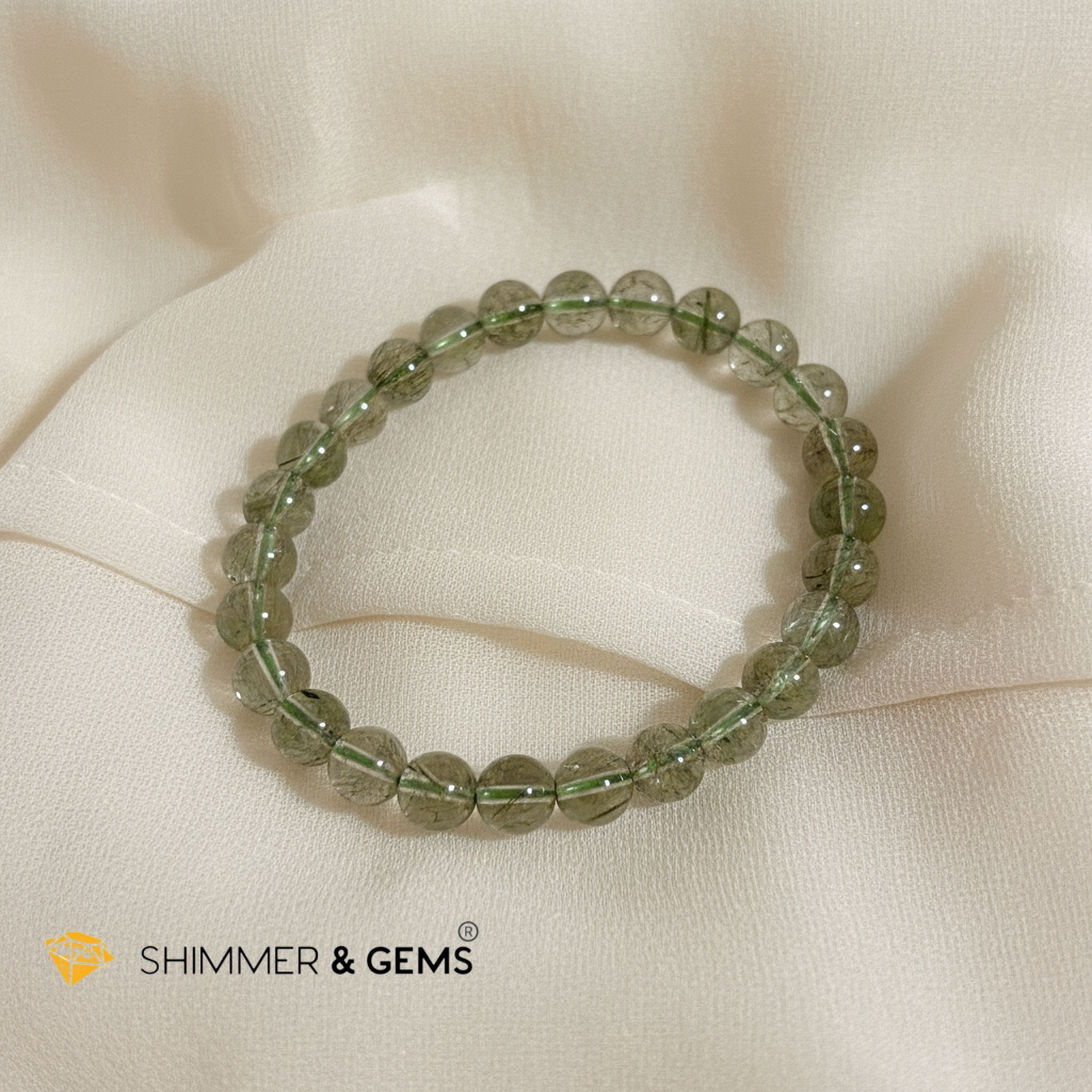 Green Tourmaline Rutilated Bracelet (Very Rare)8-9mm