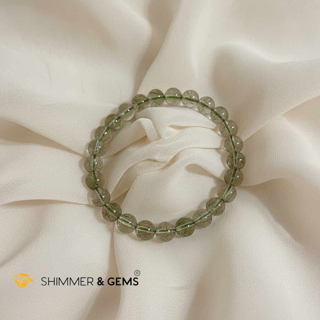 Green Tourmaline Rutilated Bracelet (Very Rare)8-9mm