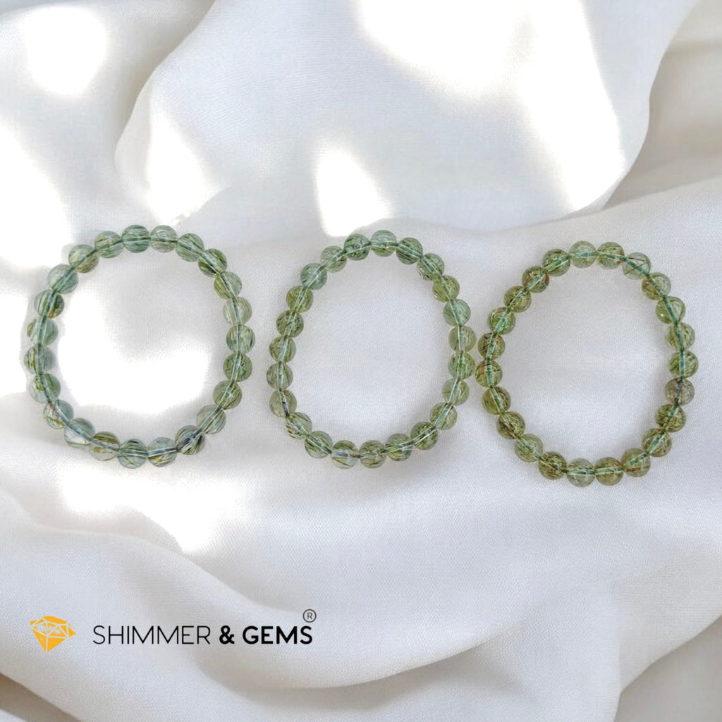 Green Tourmaline Rutilated Bracelet (Very Rare)8-9mm