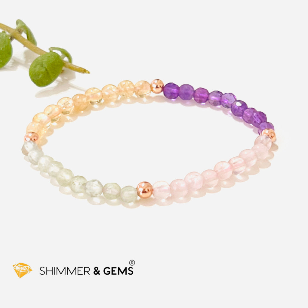 Happiness Health Wealth & Love 4Mm Healing Bracelet (Prehnite Amethyst Citrine Rose Quartz)