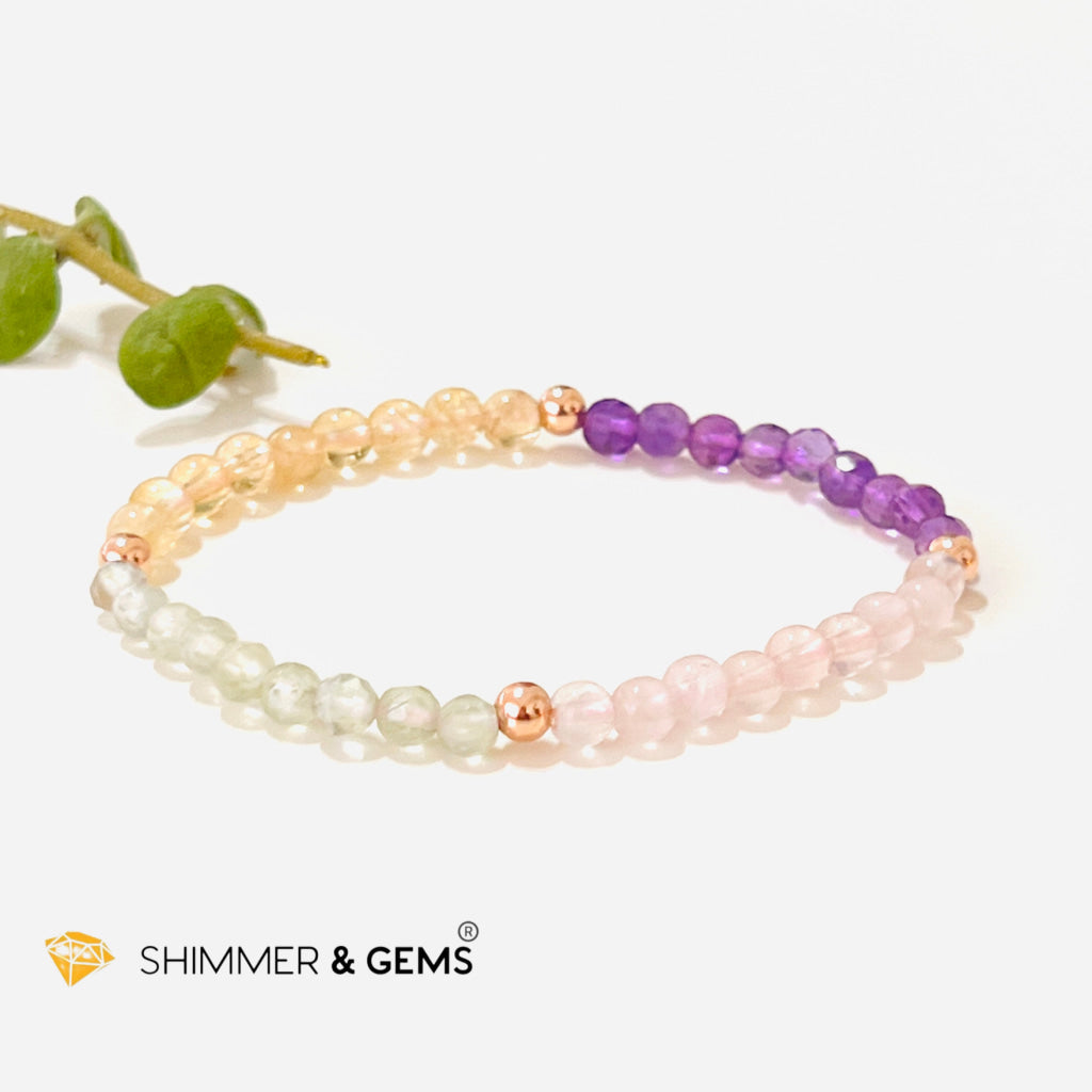 Happiness Health Wealth & Love 4Mm Healing Bracelet (Prehnite Amethyst Citrine Rose Quartz)